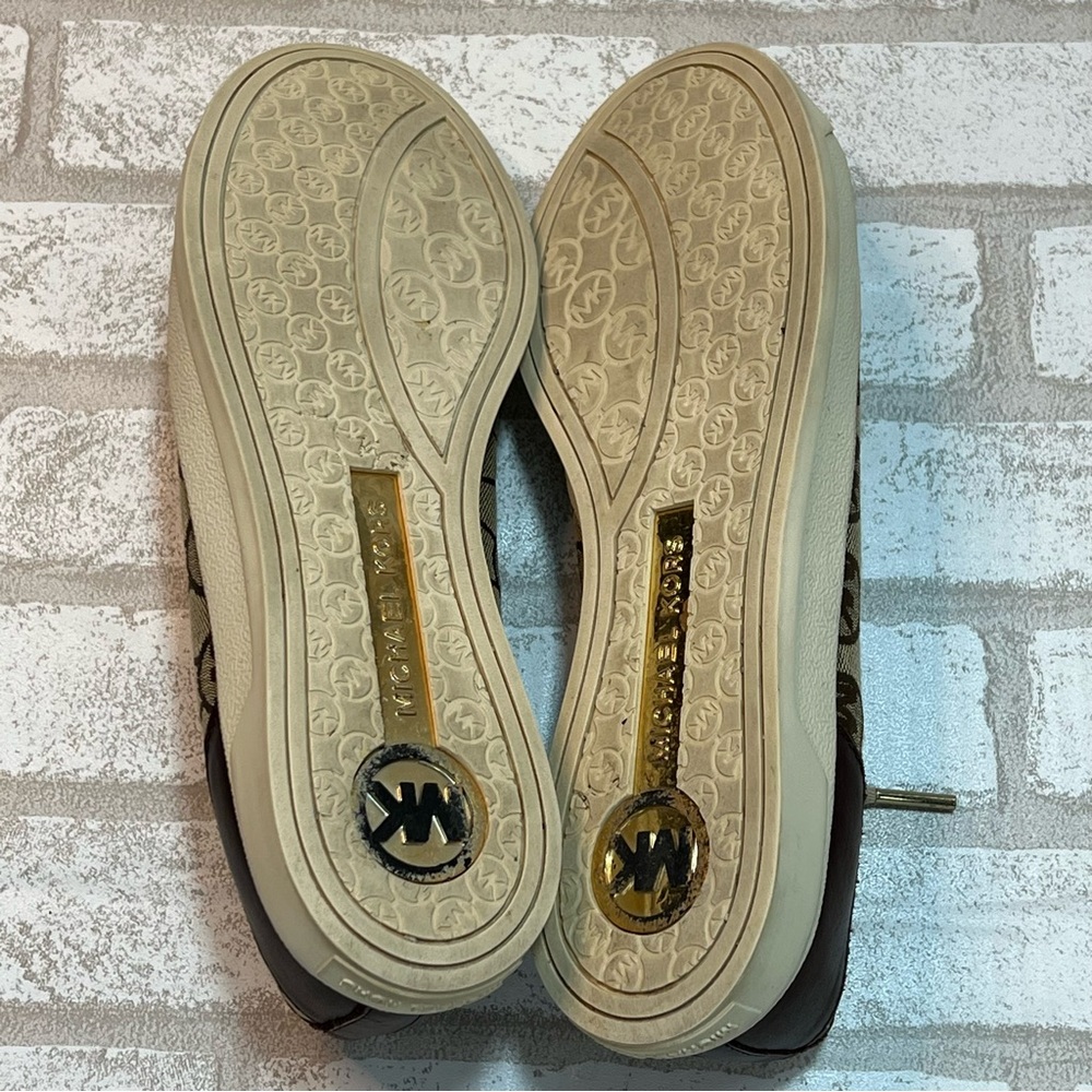 Michael Kors Brown Canvas Logo City Sneakers Leather Cap Toe Women Shoe Sz. 8.5 - Picture 7 of 7
